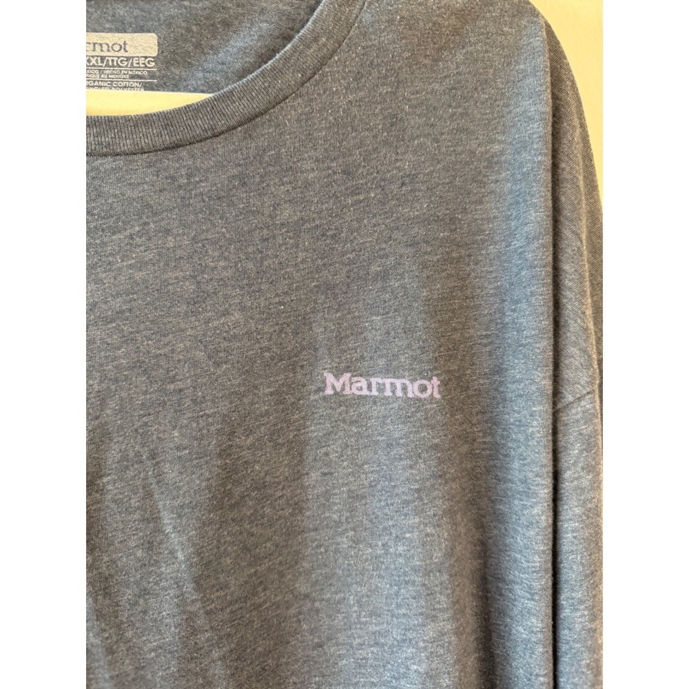 Marmot Mens XXL Long Sleeve Graphic T-Shirt Heather Blue Mountain Back Print - Picture 4 of 7